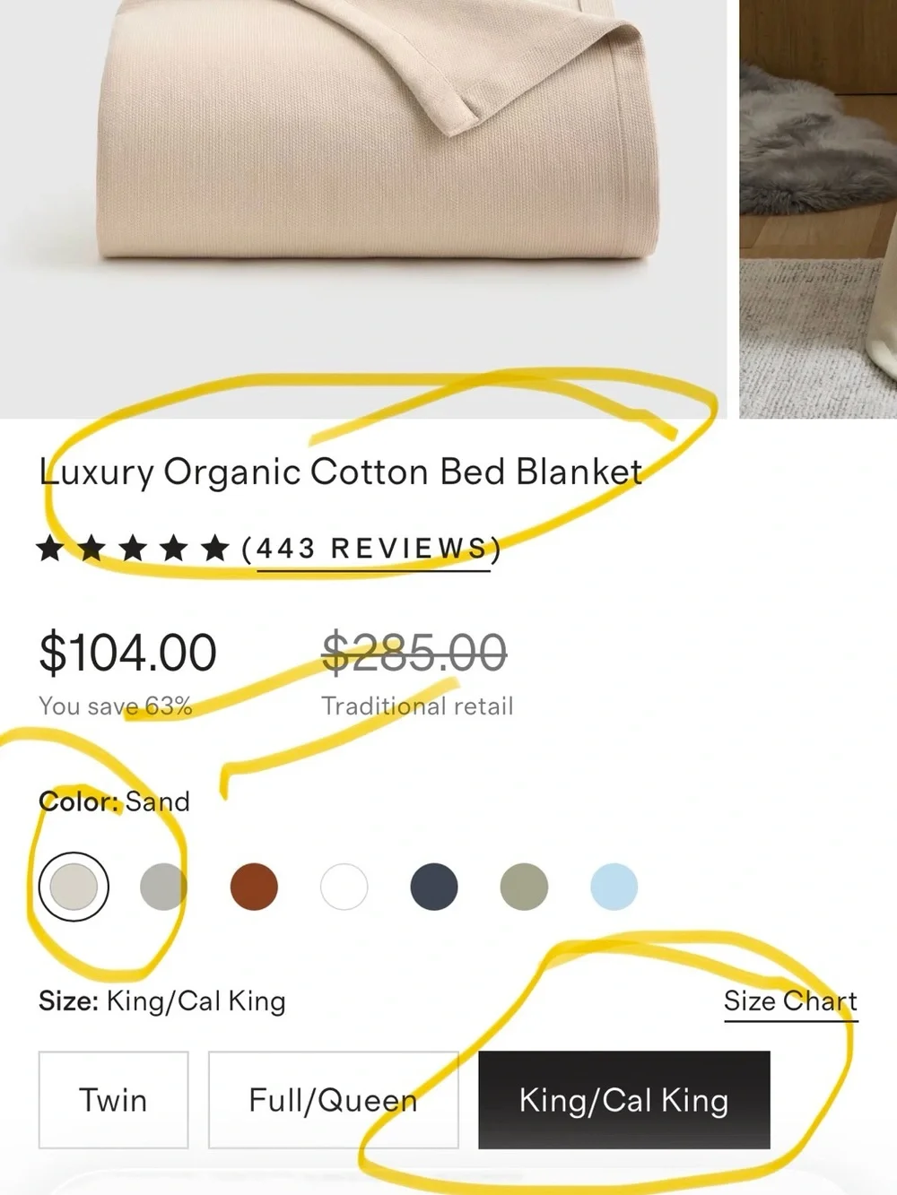 NEW Quince KING Luxury Organic Cotton Bed Blanket SAND color $104